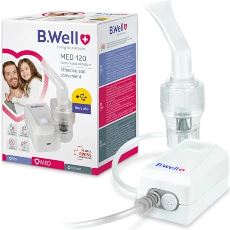 B.Well MED-120, Nebulisator mit 71,1% atembarem Anteil, akkubetrieben, inklusive Masken für Erwachsene und Kinder – Bild 1