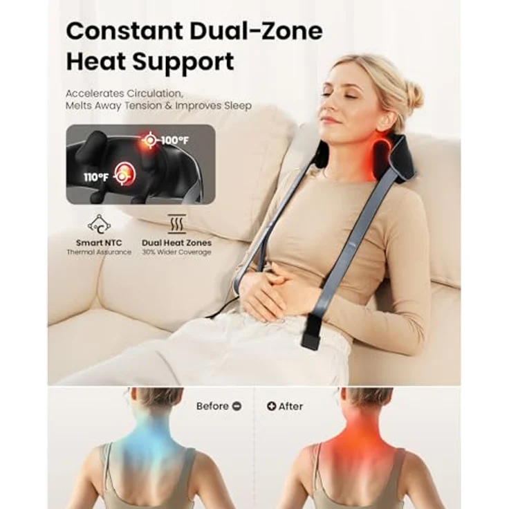 BOB AND BRAD iNeck Pro 4D Shiatsu Nackenmassagegerät mit Wärme, kabelloses Gerät, 2 Massage- & Temperatur-Stufen, tragbar, flüsterleise, für Nacken und Schultern – Bild 3