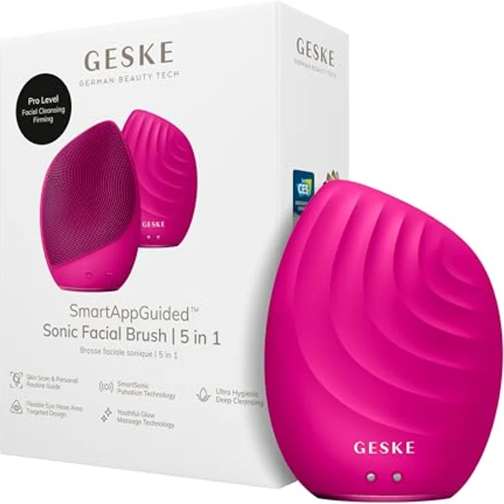 GESKE SmartAppGuided™ Sonic Facial Brush 5 in 1 mit Cleansing Peeling – Hautfreundliche Silikonbürste für intensive Reinigung und Massagefunktion, inklusive GESKE Kosmetik-Zugabe – Bild 3