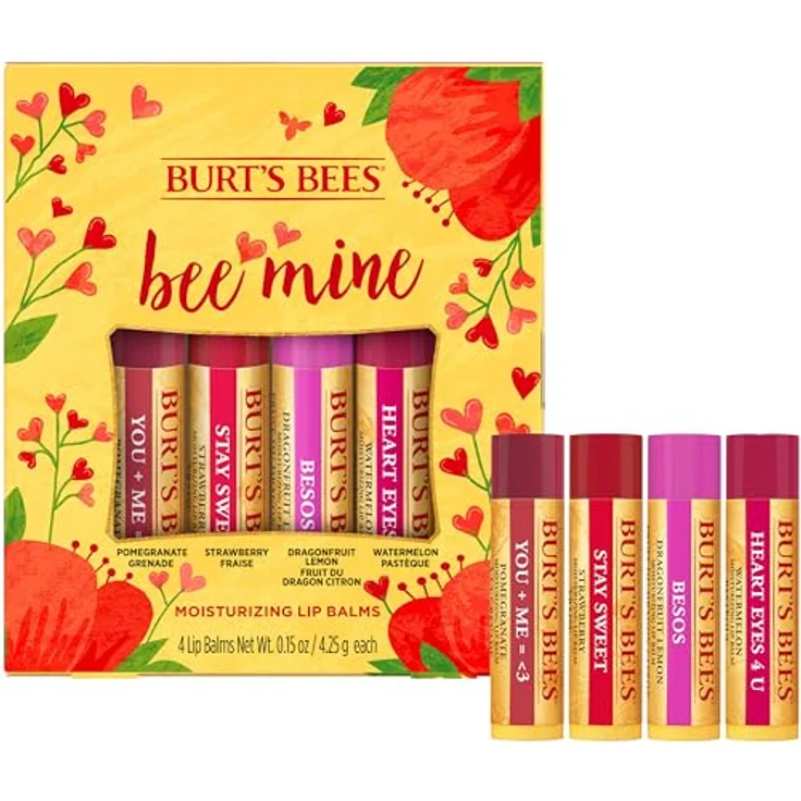 Burt's Bees Bee Mine Lip Balm 4-Pack, 4 x 4,25 g, fruchtige Geschmacksrichtungen: Wassermelone, Drachenfrucht-Zitrone, Erdbeere, Granatapfel, 100 % natürliche Inhaltsstoffe – Bild 12
