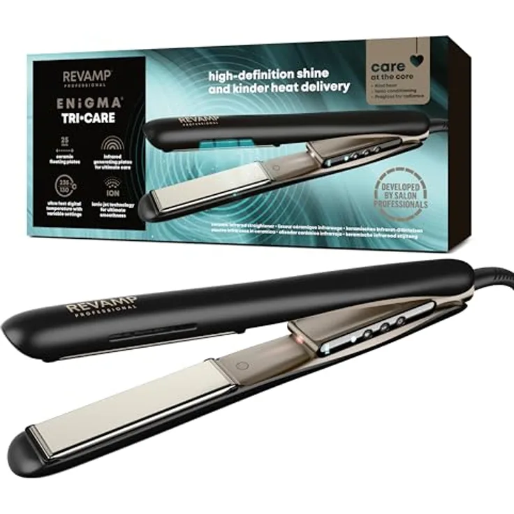 Revamp Professional Enigma Tri-Care Straightener ST-2900-EU, Haarglätter mit flexiblen Infrarot-Keramikplatten und ionisierendem Pflegesystem, Unisex, 1 ct, 130 - 235 °C