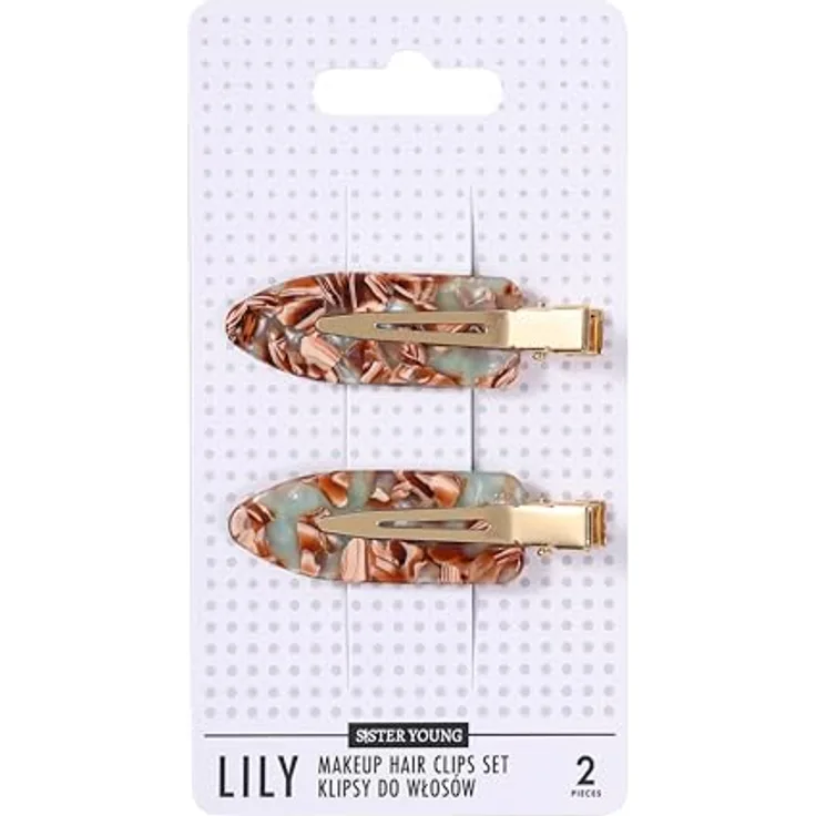 SISTER YOUNG LILY Make-up Haarclips Set, 2 Stück - Faltenfreie, rutschfeste Haarspangen in GREEN COFFEE, sanft zum Haar und ideal für Styling & Pflege
