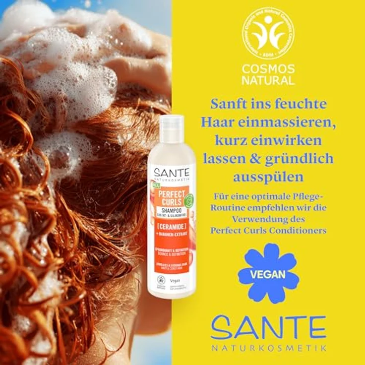 SANTE Perfect Curls Shampoo Ceramide, 250 ml - Haarshampoo mit Ceramiden & Bananen-Extrakt, Anti-Frizz Feuchtigkeitspflege für lockiges & welliges Haar, vegan & sulfatfrei – Bild 5