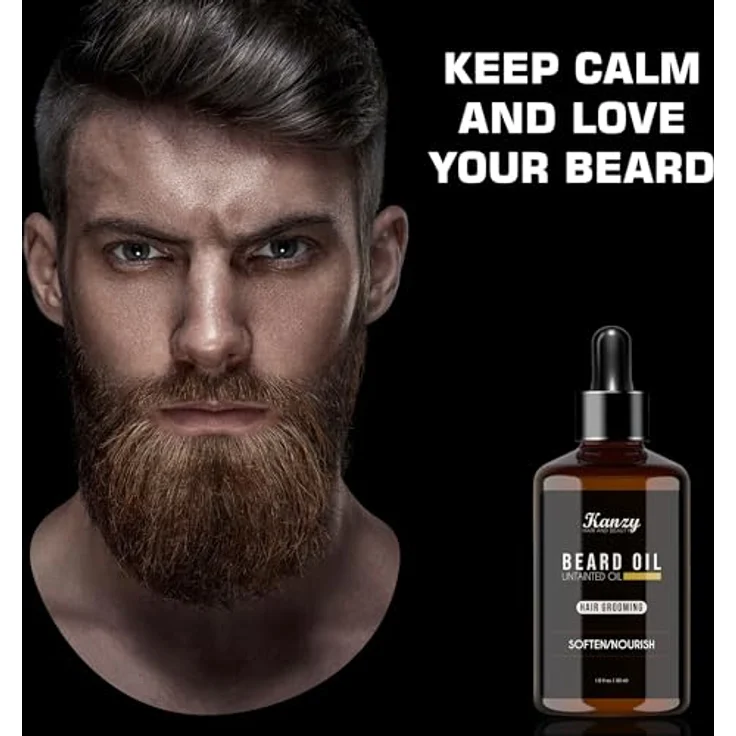 KANZY Bartöl Herren, 30ml Beard Oil für gesundes Bartwachstum mit Aloe Vera, Jojoba und Vitamin E, leicht parfümiert, perfekt als Geschenkset für Männer – Bild 3