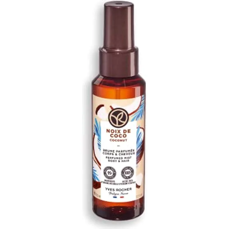 Yves Rocher LES PLAISIRS NATURE Duftspray Kokosnuss 100 ml | Parfümiertes Bodyspray für Körper & Haare mit dem sinnlichen Duft von Kokosnuss | Bodyspray Damen
