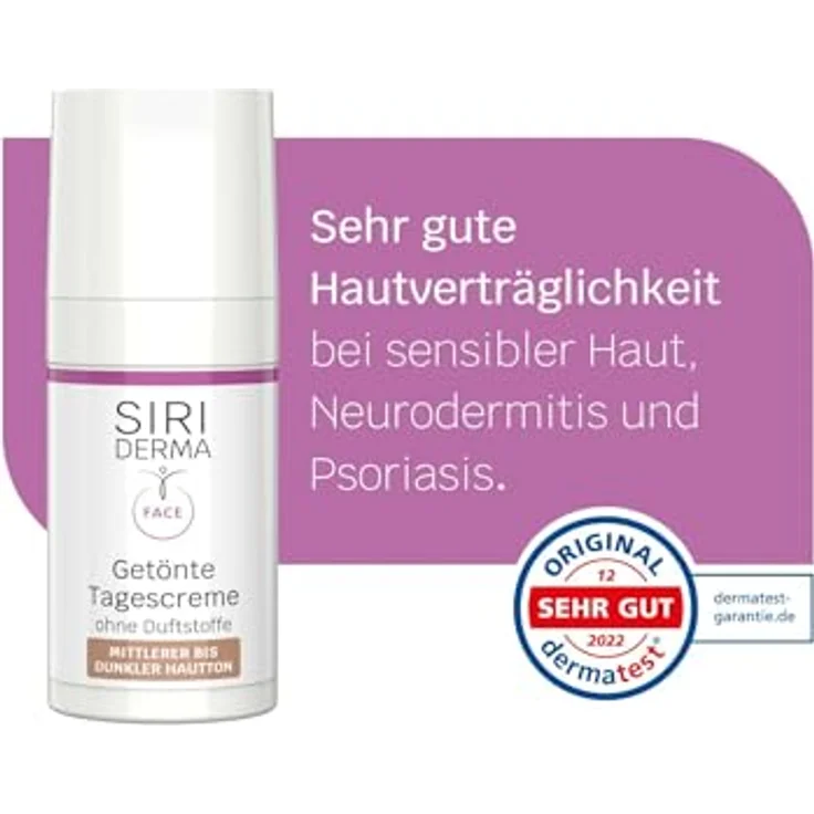 SIRIDERMA Getönte Tagescreme | mittlerer bis dunkler Hautton | Natürliche Tönung für empfindliche Haut | Auch bei Rosacea (ohne Parfum, 15 ml) – Bild 4