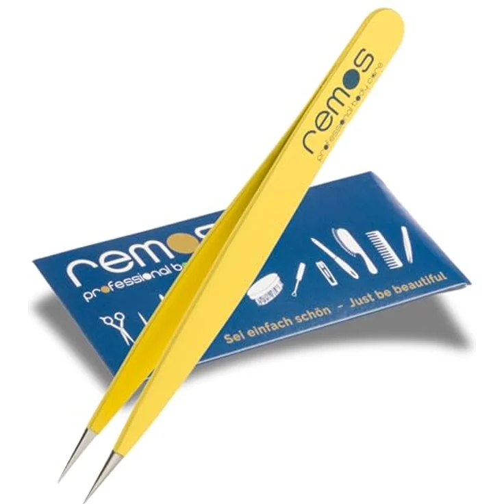remos professional body care REMOS Splitterpinzette, rostfrei aus Edelstahl [INOX] mit feiner gelber Spitze, 9.5 cm – Bild 1