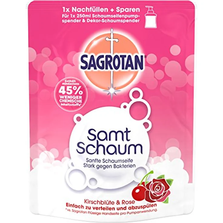 Sagrotan Samt-Schaum Seife Nachfüller Kirschblüte & Rose, 4er Pack (4 x 250 ml)