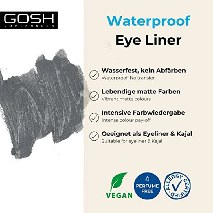 GOSH Matte Eyeliner 017 Classic Grey, intensiv schwarz mit cremig-weicher Textur, hohe Deckkraft für Smokey Eyes, vegan & parfümfrei – Bild 2