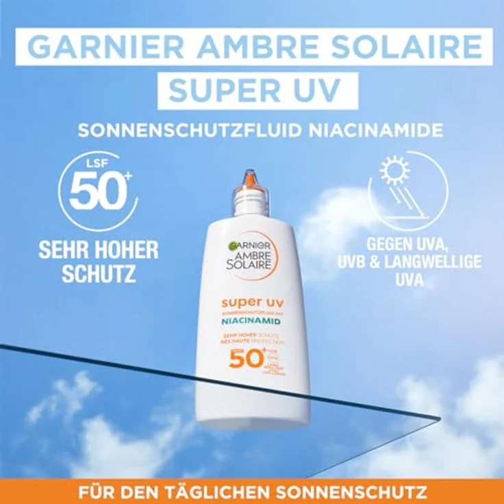 Garnier UV-Sonnenschutzfluid für zu Unreinheiten neigende Haut, Sehr hoher Sonnenschutz mit LSF 50+, Unsichtbares Finish, Ambre Solaire Super UV Niacinamide Daily Fluid, 1 x 40 ml – Bild 2