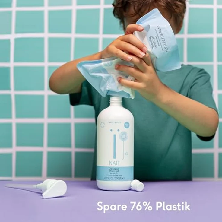 Naïf Reinigendes Duschgel Nachfüllpackung - 500ml - Auf Basis natürlicher Inhaltsstoffe - 100% Vegan, Naïf Duschgel für empfindliche Haut - 100% Vegan, 500ml – Bild 3