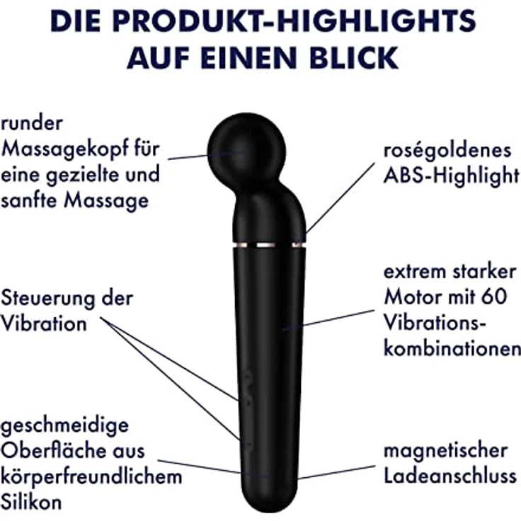 Satisfyer Planet Wand-er Massagestab, 60 Vibrationsmodi, wasserfest (IPX7), 30,5 cm, in Schwarz – Bild 3