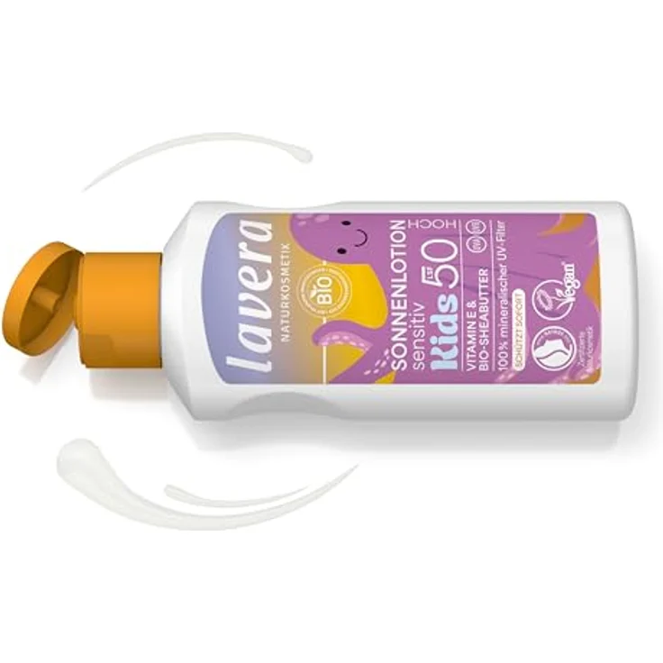 lavera Sonnenlotion Sensitiv KIDS LSF 50, Sonnencreme für sensible Haut, ohne chemische UV-Filter, wasserfest, vegan, Naturkosmetik, 100 ml – Bild 2