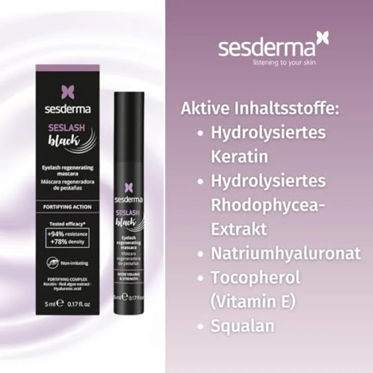 SESDERMA Seslash Black Regenerierende Mascara 5ml - Wimpernstärkende & Feuchtigkeitsspendende Formel, Rotalgen & Hydrolysiertes Keratin, Schwarz – Bild 5