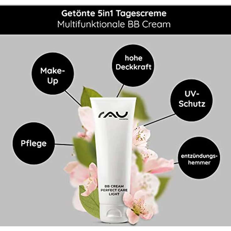 RAU Cosmetics Silikonölfreie BB Cream Light SPF12 für trockene, unreine, normale Haut 75 ml - Make-Up Creme, Pflege, UV-Schutz - Getönte Tagescreme mit Zink & Panthenol - Light, Gesichtscreme – Bild 3