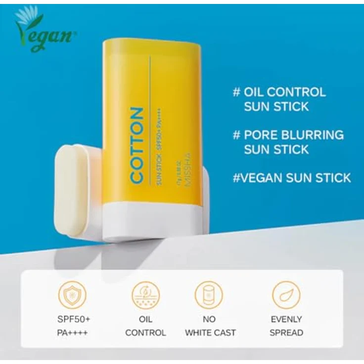 MISSHA All Around Safe Block Cotton Sun Stick SPF50+/PA++++, wasserfester Sonnenschutz für empfindliche Haut – Bild 2