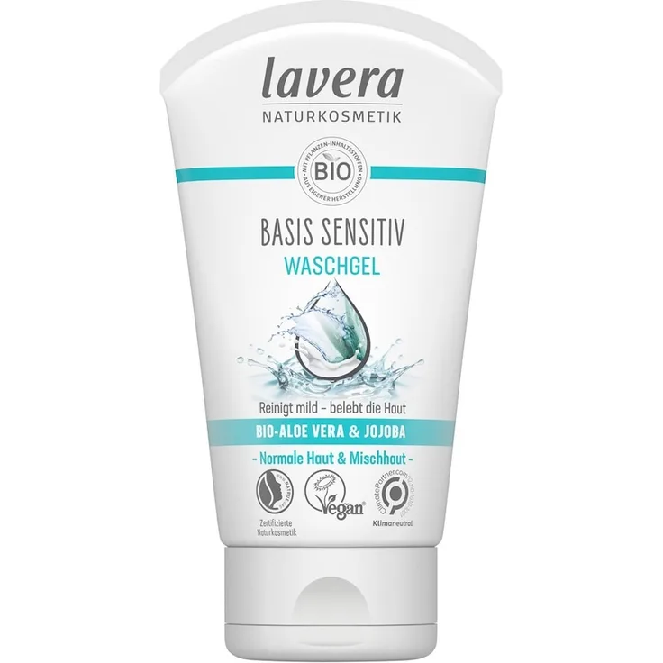 lavera Basis Sensitiv Waschgel Duschgel, Bio-Aloe-Vera & Jojoba, 125 ml
