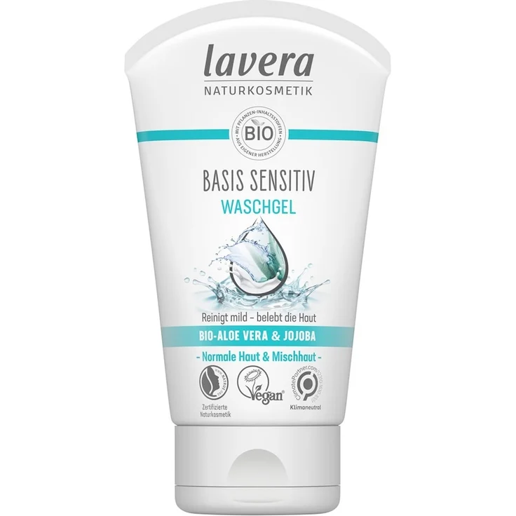 lavera Basis Sensitiv Waschgel Duschgel, Bio-Aloe-Vera & Jojoba, 125 ml