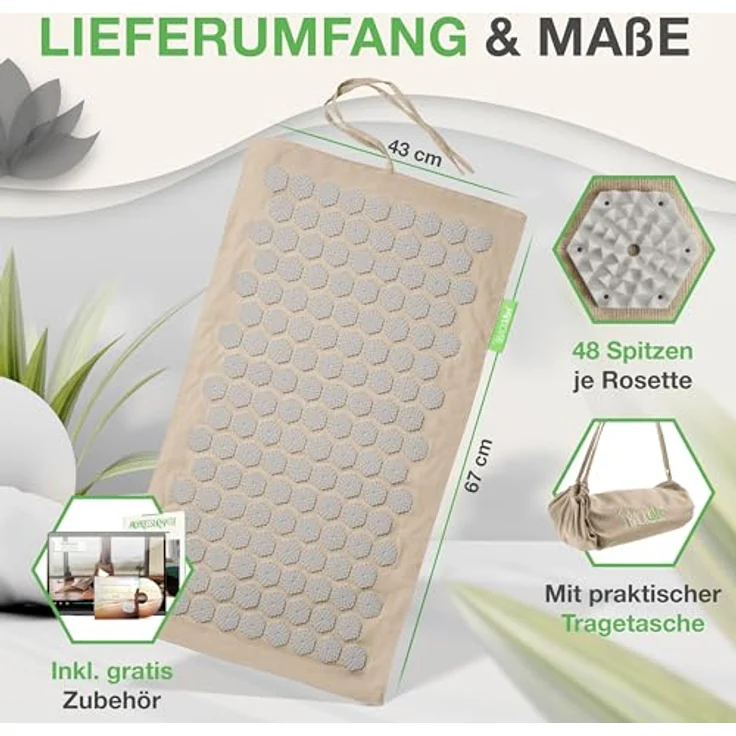 BACKLAxx® Akupressurmatte Set To-Go "Original", 6.960 Spitzen, umweltfreundliches Halbleinen, Kokosfaserfüllung und Naturlatex-Kissen – Bild 5