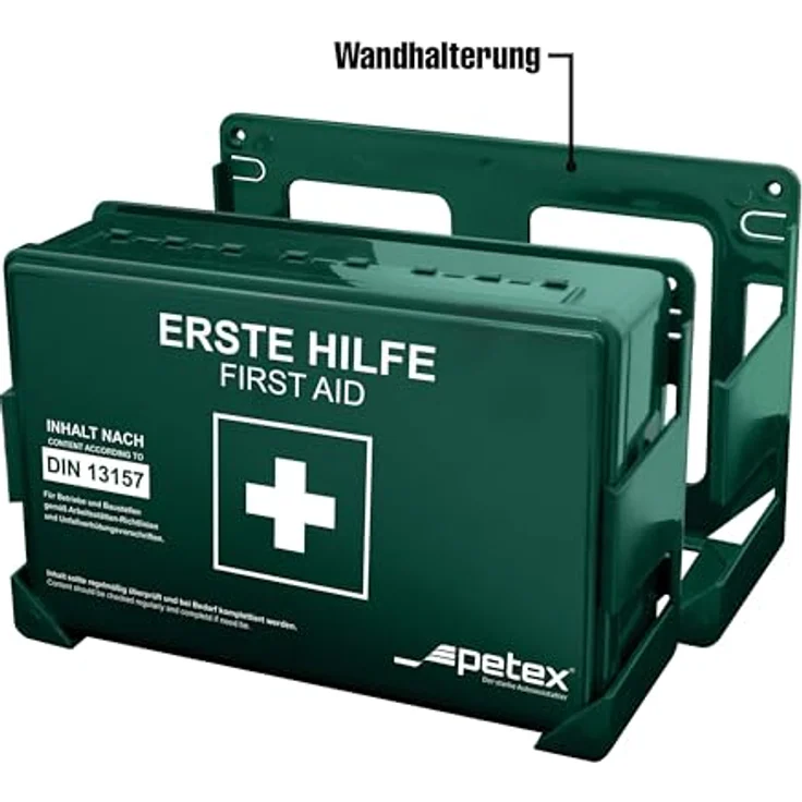 Petex Erste-Hilfe-Koffer Petex 43924213 Erste Hilfe Koffer DIN 13157 270 x 85 x 180 Grün, Hochwertiger Kunststoffkoffer, Innenliegende Gummidichtung gegen Spritzwasser – Bild 4