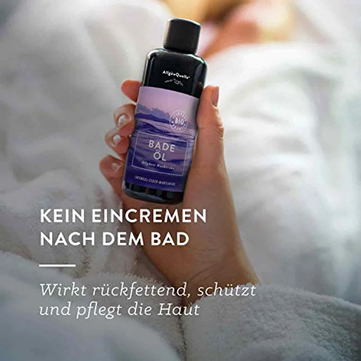 AllgäuQuelle® Bio Badeöl-Set, 2x100ml, mit ätherischen Ölen - Allgäuer Atemwohl und Allgäuer Nachtruhe, naturrein und biologisch, pflegend für trockene Haut – Bild 3