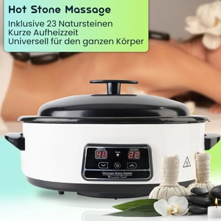 Casativo Hot Stone Massage Set, Digital Warmsteingerät 750W mit 23 Natursteinen, 70°C, weiß-schwarz, für ganzheitliche Schmerztherapie und Muskelentspannung – Bild 3