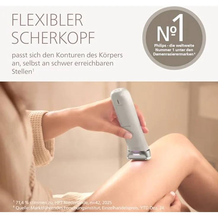 Philips Lady Shaver Series 8000, Elektrorasierer für nasse und trockene Anwendungen, kabellos mit 3 Aufsätzen und Trimmeraufsatz – Bild 2