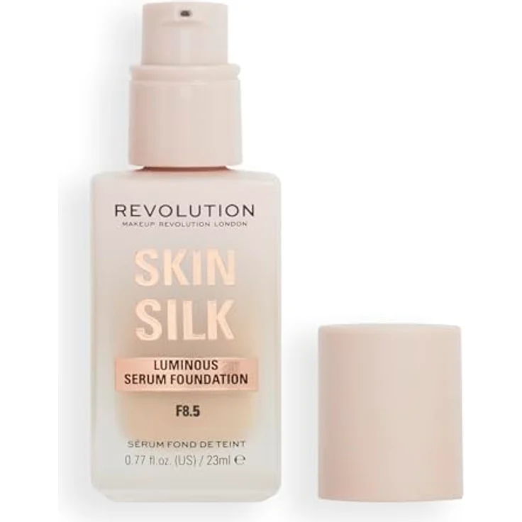 Makeup Revolution Skin Silk Serum Foundation F8.5, leichte bis mittlere Deckkraft, enthält Hyaluronsäure, 23ml, vegan und tierversuchsfrei – Bild 1