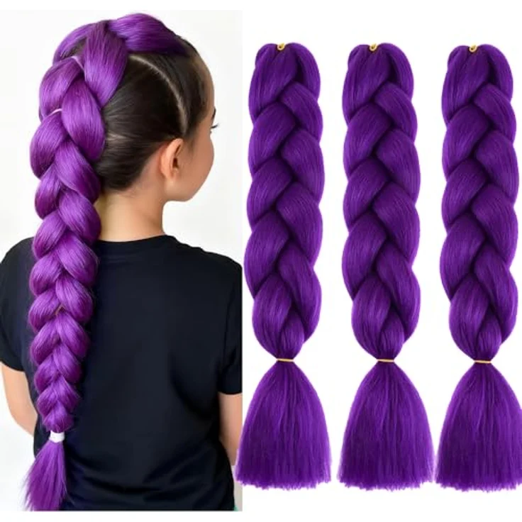Shangxiu Jumbo Braid Extensions lila, 24" (60cm) kunsthaar, hitzebeständig und weich, ideal zum Einflechten – Bild 1