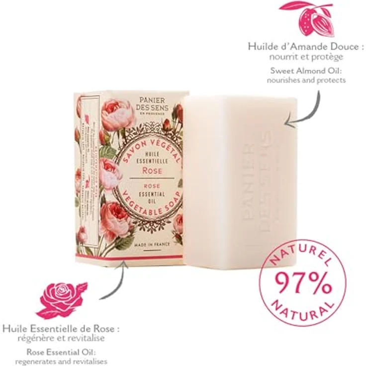 Panier des Sens Rose Seifenstück, Hand & Körperseife mit Olivenöl, 97% natürliche Inhaltsstoffe, 2x150g – Bild 2