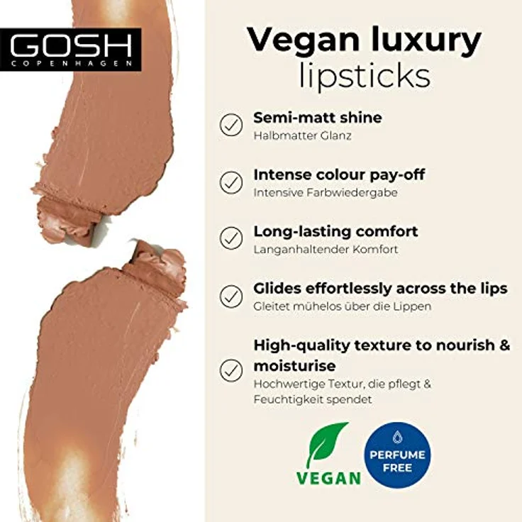 GOSH Luxury Nude Lippenstift 002 Undressed, semi-matt mit leichtem Schimmer, feuchtigkeitsspendend, parfümfrei & 100% vegan – Bild 2