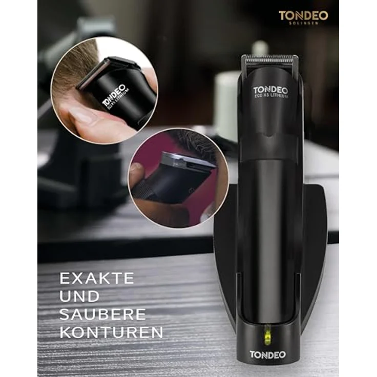 TONDEO Haarschneidemaschine XS LITHIUM BLACK | Barttrimmer Herren inklusive Ladestation und Aufsteckkamm für 5 verschiedene Schnittlängen | Haarschneider für Bart und Konturen – Bild 4