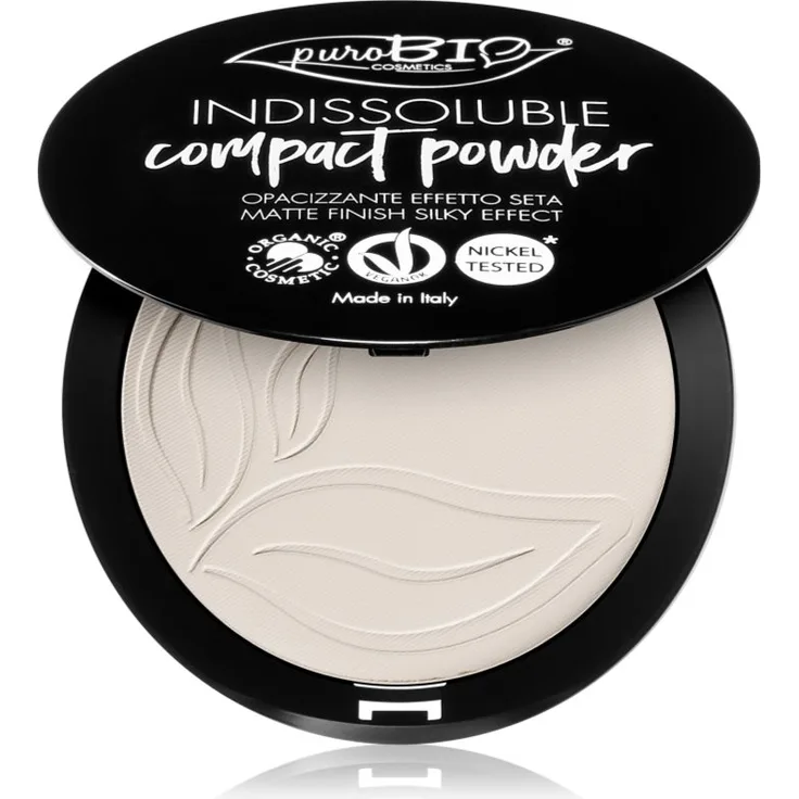 puroBIO Cosmetics Indissouble Kompaktpuder T00, 9 g, mattierender Puder für Damen mit samtigem Effekt