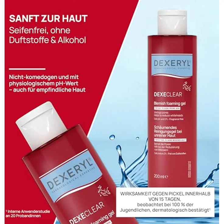 DEXERYL Schäumendes Anti-Unreinheiten Gel mit 2% Salicylsäure, klärende Reinigung für fettige Haut, seifenfrei, 200 ml – Bild 5