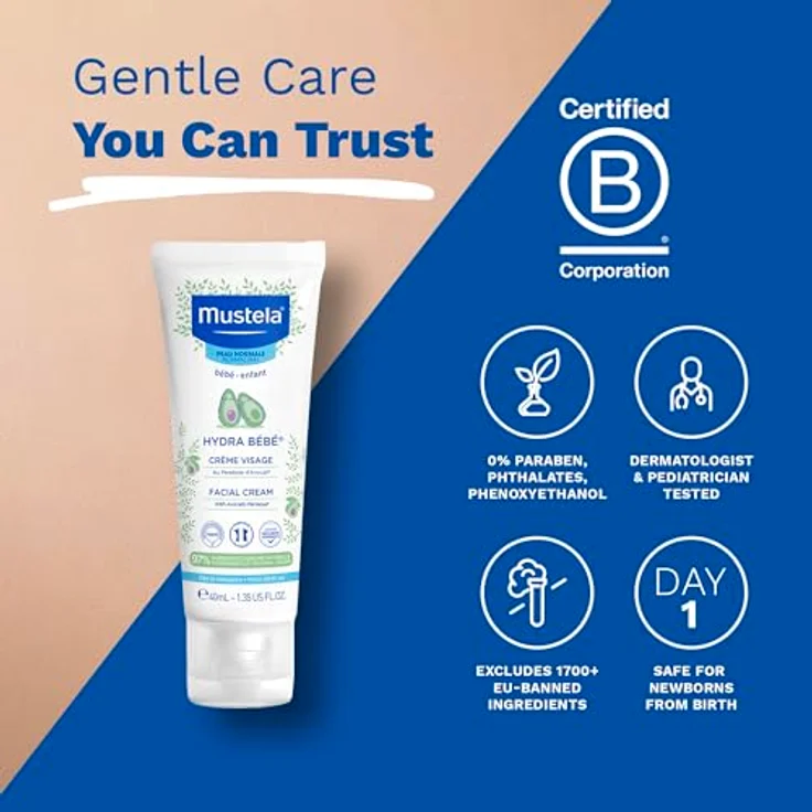 Mustela Hydra Bébé Gesichtscreme für Kinder, 40 ml - feuchtigkeitsspendend, sanft zur empfindlichen Haut, natürliche Inhaltsstoffe – Bild 5