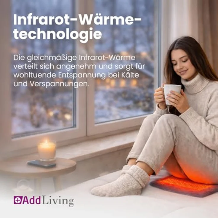 Addliving Sitz-Heizkissen, kabellos mit 5000 mAh Powerbank, USB-C, Infrarot-Wärme, 3 Temperaturstufen (45°C, 60°C, 70°C), 43 x 31 cm – Bild 4