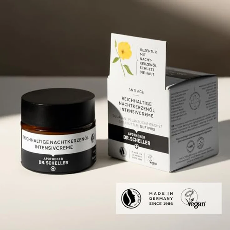 DR. SCHELLER Reichhaltige Nachtkerzenöl Intensivcreme, 50 ml, dermatologisch getestet, zertifizierte Naturkosmetik, vegan, schützende Pflege für beanspruchte Haut – Bild 2