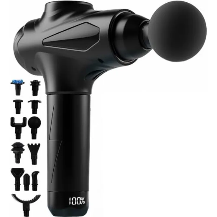 ISO TRADE ISOMEDIX Massagepistole, Schwarz, 30 Intensitätsstufen, 12 Massagaufsätze, ergonomisches Design, leises Arbeiten, Transportkoffer