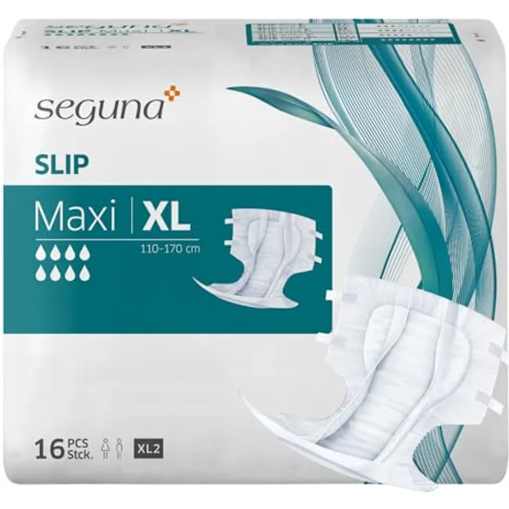 Seguna SEGUNA Slip Maxi, Inkontinenz Windeln für Erwachsene, Frauen, Männer, XL,  Beutel 16 Stück, sehr schwere Blasen- und Stuhlinkontinenz, Saugleistung 3.900 ml - 4.100 ml