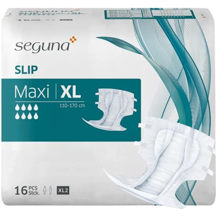 Seguna SEGUNA Slip Maxi, Inkontinenz Windeln für Erwachsene, Frauen, Männer, XL,  Beutel 16 Stück, sehr schwere Blasen- und Stuhlinkontinenz, Saugleistung 3.900 ml - 4.100 ml – Bild 1