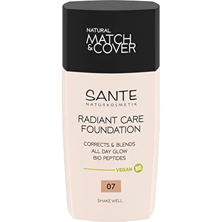 SANTE Naturkosmetik Radiant Care Foundation 07 Rose Beige, vegane Foundation mit Bio-Peptiden und hochwertigen Ölen, für strahlende Haut, pflegende und nachhaltige Formel, 30ml