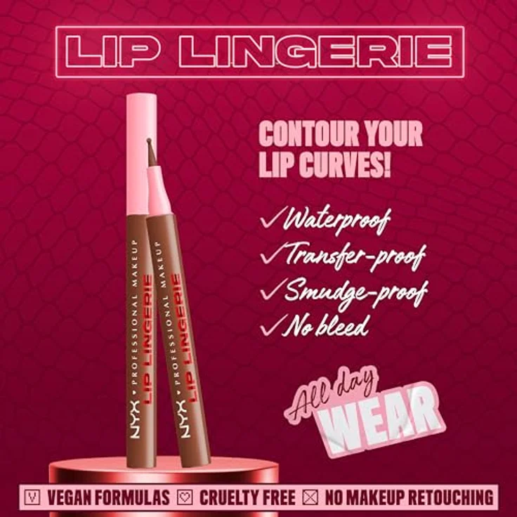 NYX Professional Makeup Lip Lingerie Lipliner Stain, wasserfester Lip Liner mit ultra-feiner Spitze für präzise Konturen, Farbe: Up To No Good – Bild 2