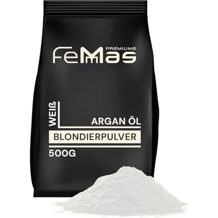 FemMas Blondierpulver weiß 500g, Blondierungspulver mit Plex-Technologie & Arganöl, staubfrei, für Aufhellungen von 2-7 Nuancen