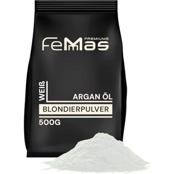FemMas Blondierpulver weiß 500g, Blondierungspulver mit Plex-Technologie & Arganöl, staubfrei, für Aufhellungen von 2-7 Nuancen – Bild 1