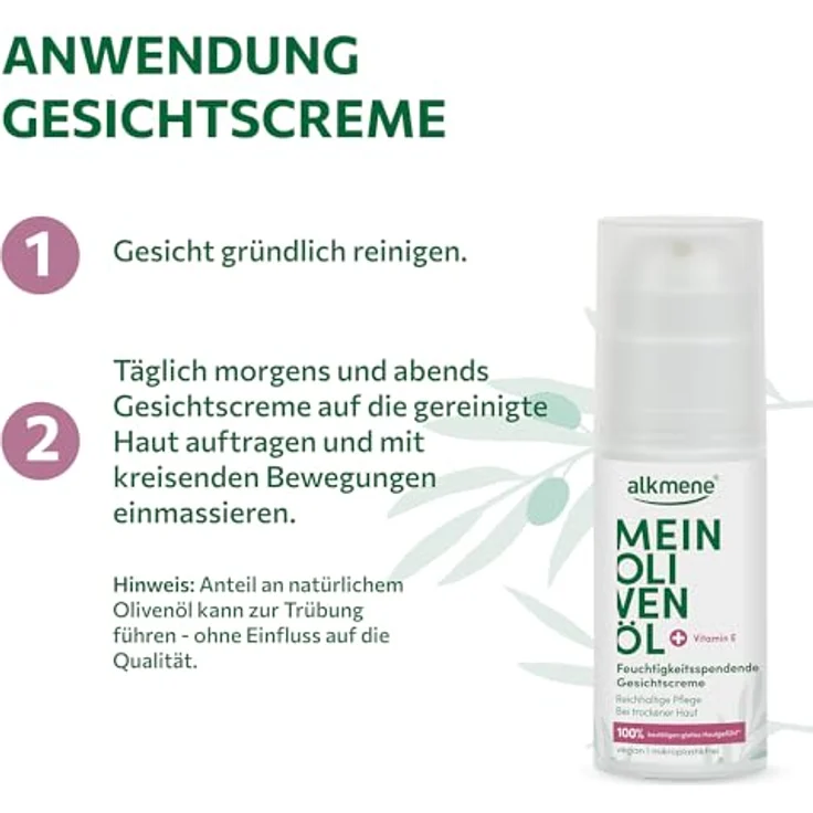 Alkmene Gesichtscreme für trockene Haut, 50 ml - Feuchtigkeitscreme mit Olivenöl & Vitamin E, vegan, dermatologisch getestet, ohne Mikroplastik – Bild 4