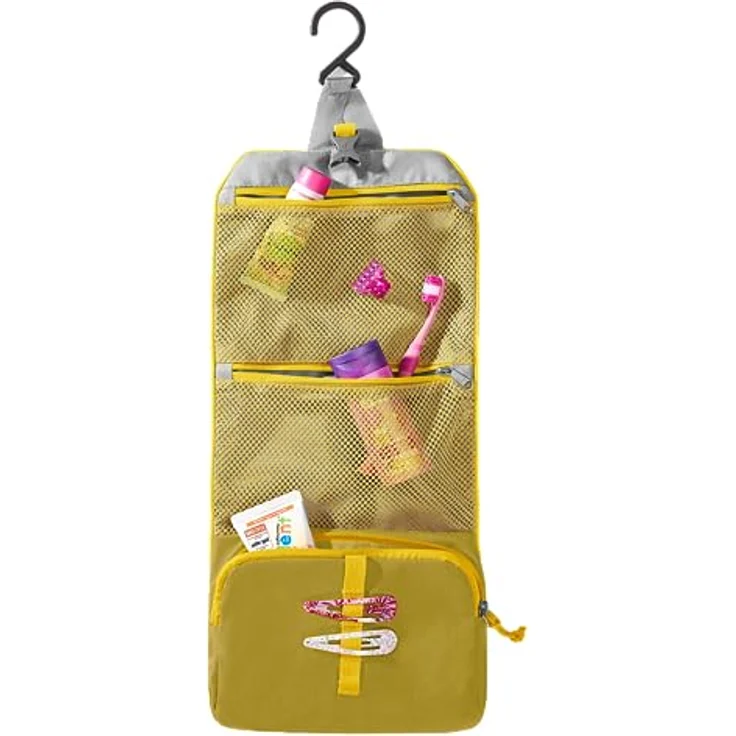 deuter Kosmetiktasche Wash Bag Kids, Turmeric (senfgelb) mit Rollverschluss, 2 Netz-Zipperfächern und Haken zum Aufhängen, wasserabweisend und strapazierfähig – Bild 2