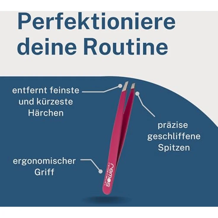 remos professional body care REMOS Profi Pinzette, Augenbrauenpinzette mit extra feinen Spitzen, rostfreier Edelstahl, inklusive Schutzetui, fuchsia – Bild 3