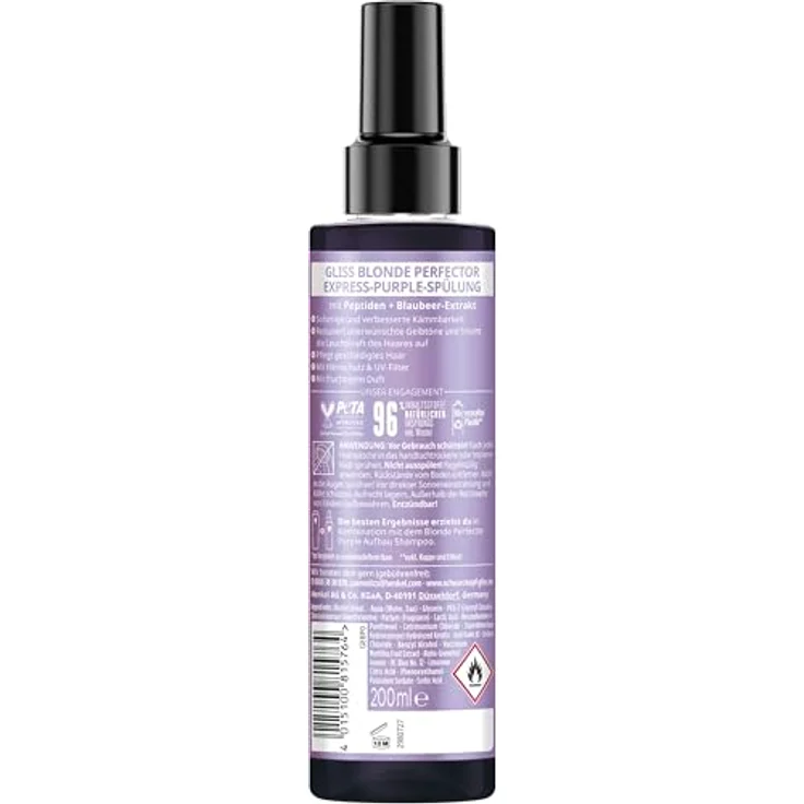 Gliss Express-Purple-Spülung Blonde Perfector, Haarspülung zum Sprühen für blondes Haar mit Föhnschutz & UV-Filter, 200 ml – Bild 3