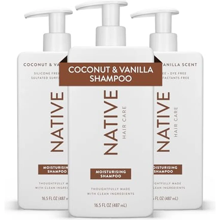 Native Kokosnuss- & Vanille Feuchtigkeitsspendendes Shampoo, sulfatfrei, silikonfrei & farbstofffrei, für alle Haartypen, 3er-Pack (je 487 ml) – Bild 1