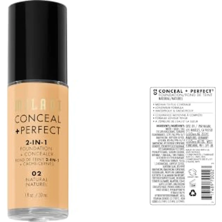 Milani Conceal + Perfect 2in1 Foundation, 30 ml, natürliche Farbnuance 02, wasserfeste und cremige Formel für ein gleichmäßiges Hautbild – Bild 6
